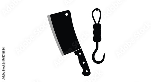 Tableau sur toile A black cleaver and meat hook design presented as a stark silhouette