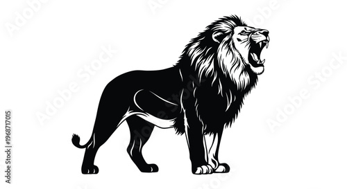 Majestic roaring lion with a full mane a striking black silhouette