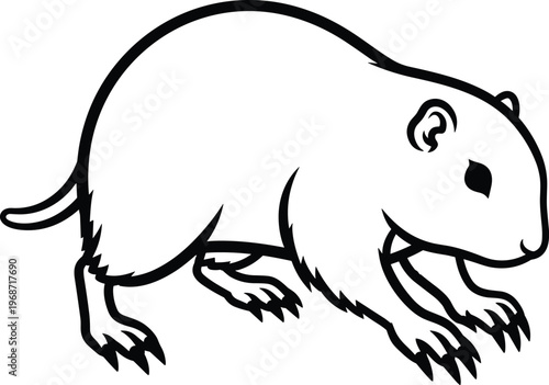 Line Art of a Burrowing Rodent, Detailed Animal Outline Illustration for Wildlife, Nature, and Animal Graphics