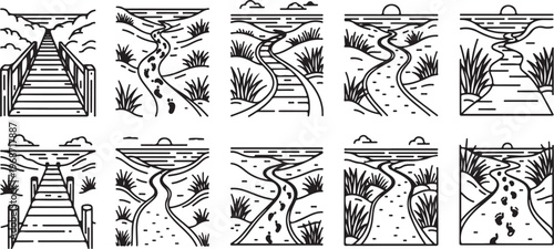 Sketch of a treehouse design and various tree species illustrations Vector