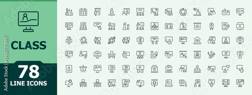 Class linear icon collection. Contain linear sign learning, science, diploma, graduation, college, school, study and more. Class icon. Minimalist icons collection. Pixel perfect. Vector illustration.