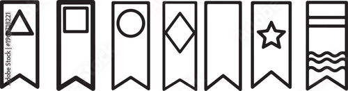 A series of geometric shapes with varying internal patterns and outlines Vector