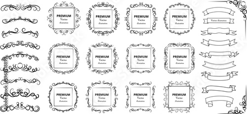 Calligraphic design elements . Decorative swirls and scrolls, vintage frames , flourishes, labels and dividers. Vector illustration
