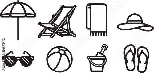 A collection of common household items illustrated in black and white Vector