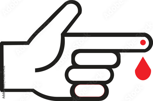 Hand Pointing with Blood Drop Icon – Vector Design for Healthcare, Emergency, First Aid, and Medical Illustration