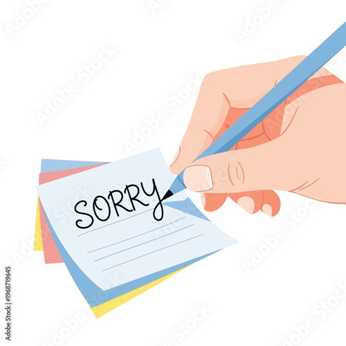Hand Writing "SORRY" on Sticky Note Paper with Pen - Apology Message