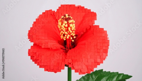 Pixelated red hibiscus flower against a plain background