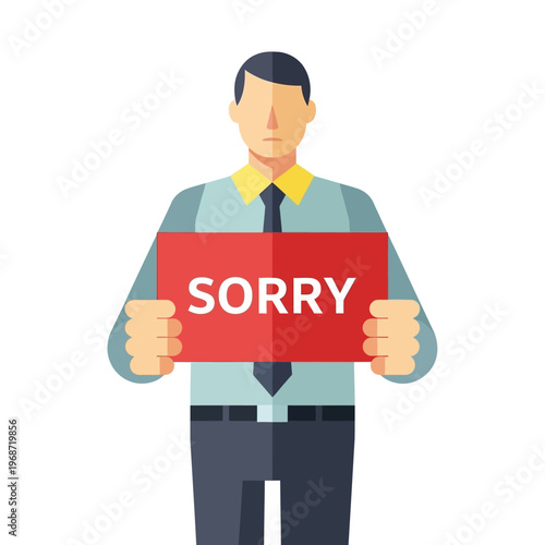 Man Holding Sorry Sign - Apology, Regret, Business Man