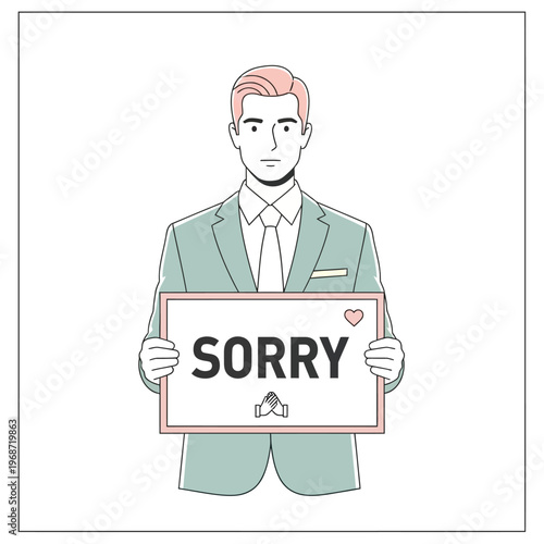 Man Holding Sorry Sign with Heart and Hands Illustration