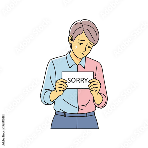 Man Holding SORRY Sign, Feeling Sad and Apologetic