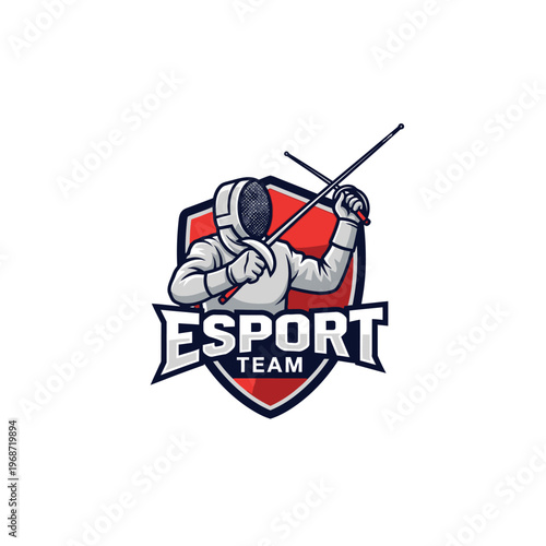 Esports Team Logo: Fencer with Foil on Shield Background