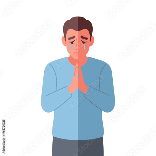 Man Praying, Crying, Begging for Help, Sadness, Despair, Hope, Emotional Distress