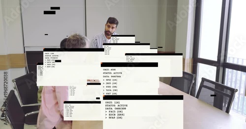 Vertical video: Team in shirts noting Indian speaker explaining data at table while windows growing