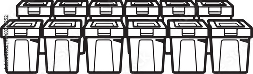 Stacked white plastic storage bins organized in a grid pattern Vector