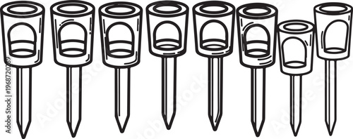 Black and white illustration of a set of eight wine glasses Vector