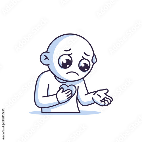 Sad Cartoon Character Holding Heart, Asking for Help