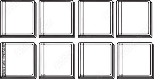 Modern minimalist interior design showcasing eight square framed mirrors. Vector