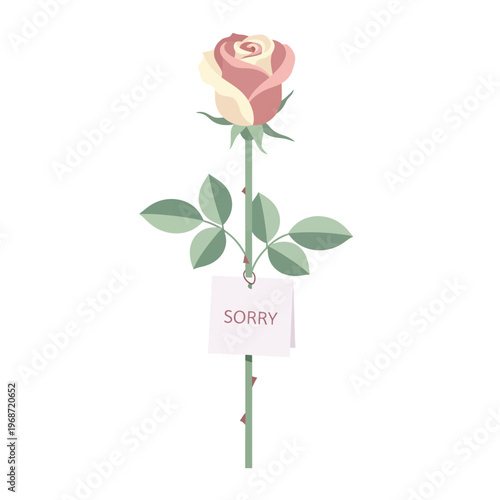 Single Rose with "Sorry" Tag - Apology Flower, Romantic Gesture, Emotional Message
