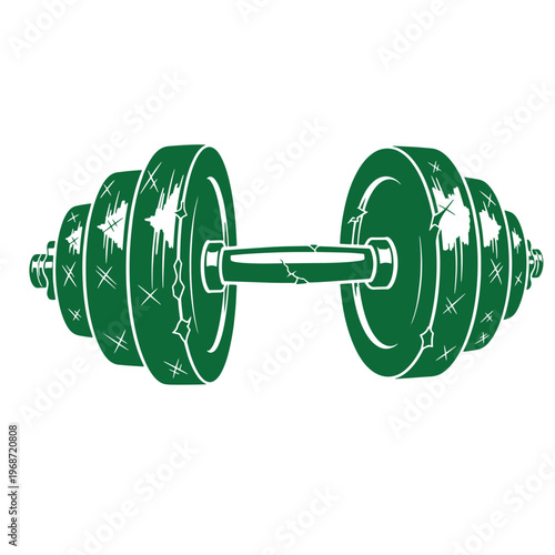 Green dumbbell with cracked texture weightlifting fitness