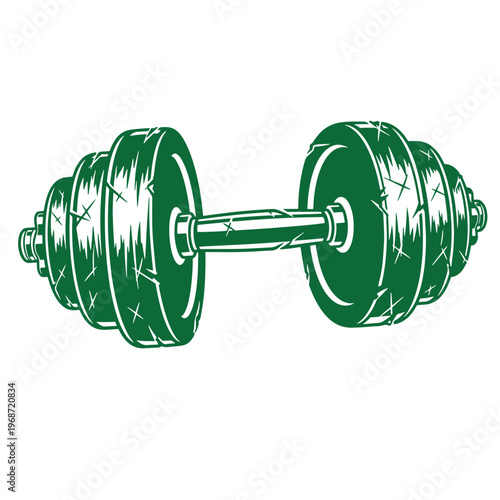 Green dumbbell with weights on both ends fitness exercise