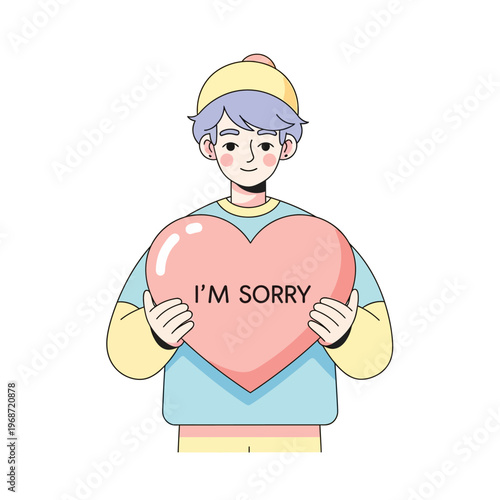 Young Person Holding Pink Heart with 'I'm Sorry' Text, Apology Concept