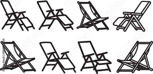 A collection of stylized chairs with unique geometric designs and angular lines Vector