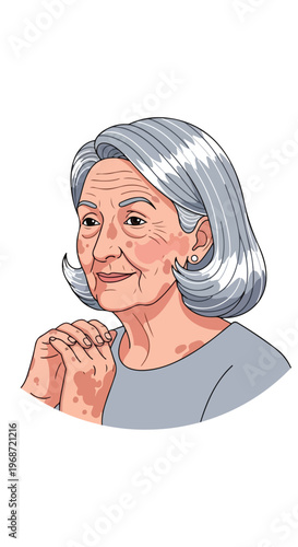 Illustration of a mature woman with grey hair and skin with natural pigmentation