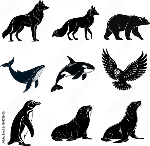 Arctic and Antarctic Wildlife Silhouette Collection