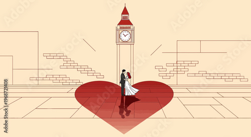 Wedding Couple in Big Ben Heart Silhouette, London Love Story
