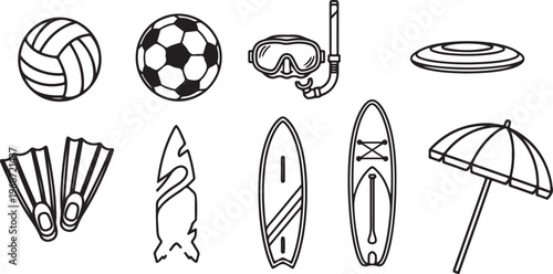 Everyday objects and tools drawn in simple black and white line art Vector