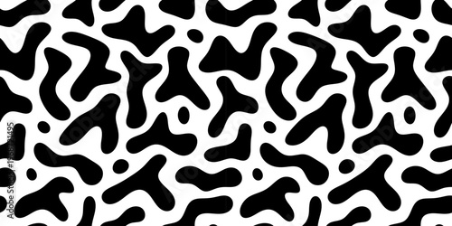 Black and white abstract doodle shape seamless pattern. Creative minimalist style art background, trendy design with basic shapes. Modern wallpaper print backdrop.