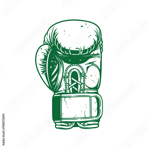 Green of a boxing glove monochrome white background sports equipment