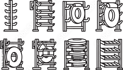 Mechanical engineering diagrams showing different types of springs and their designs Vector