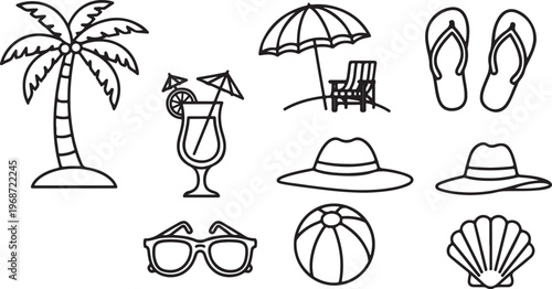 A collection of simple line drawings of everyday objects and elements Vector