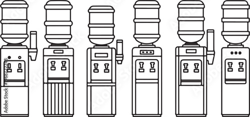 A collection of six robots with unique designs and head shapes lined up side by side Vector