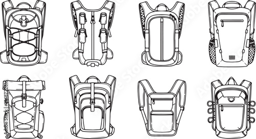 Black and white line drawings of various handbag styles and designs Vector