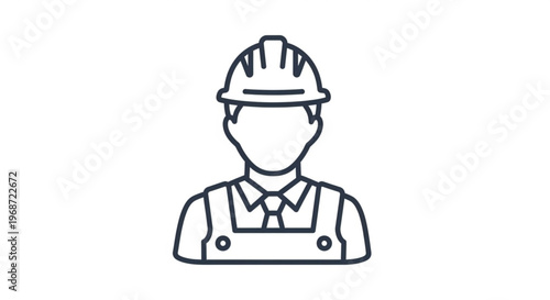 Construction worker icon with hard hat and overalls on white background for industry and business concepts