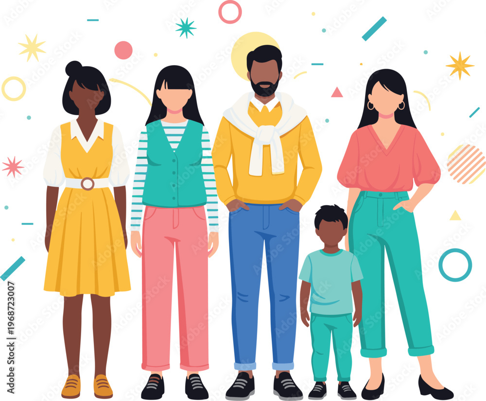 Fototapeta premium Diverse family group standing together in colorful casual clothing