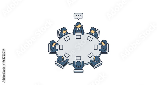 Team Meeting Round Table Flat Vector Illustration, Group Discussion, Business Collaboration, Teamwork Communication, Corporate Conference, Strategy Discussion Concept for UI UX Design