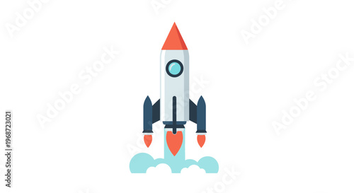 Rocket Takeoff Flat Vector Illustration, Business Growth Acceleration, Startup Success, Launch Concept, Innovation, Fast Development Icon for UI UX Design
