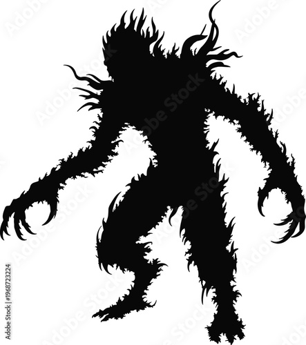 Shadow monster silhouette vector illustration with wispy smoke edges for dark fantasy horror gaming and supernatural creature character design,