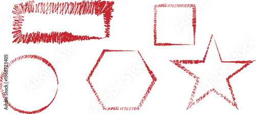 Red hand drawn shapes for graphic design and digital art projects  rectangle circle star polygon