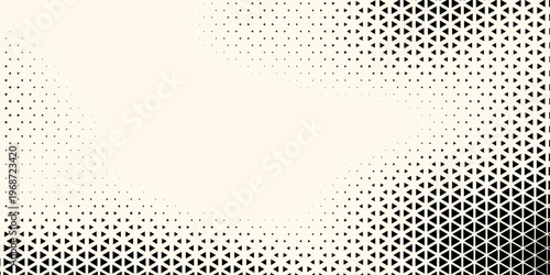 Triangle Shapes Vector Abstract Geometric Technology Background. Radial Composition Halftone Frame Triangular Retro Simple Pattern. Minimal Style Dynamic Tech Wallpaper