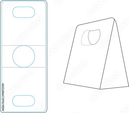 Flat and 3d view of a paper bag with handle cutouts and ventilation holes
