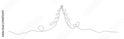 Continuous one pines line art drawing vector illustration design. wavy line nature design