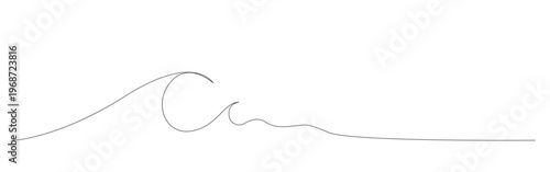 Minimalist single line drawing of a breaking wave, perfect for beach themed designs, surfing posters, and ocean related illustrations