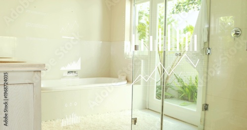 Showing built-in white alcove bathtub reflecting natural light in home bathroom, with planter