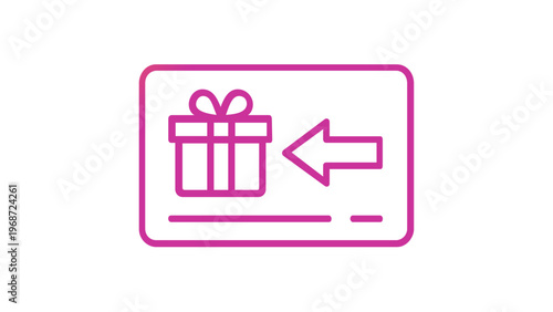 Gradient vector icon illustration of a gift card featuring a present box and an arrow, ideal for loyalty programs, shopping vouchers, reward points, and digital commerce applications.