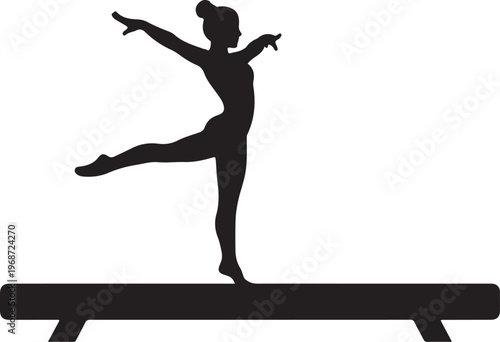Gymnastics, balance beam, silhouette, sport, fitness, athletic, black vector icon