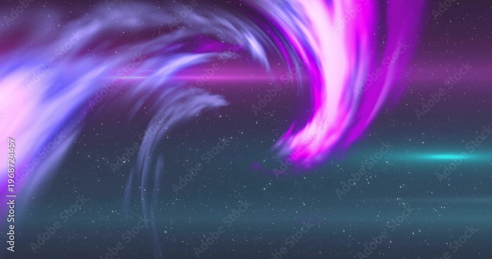 Fototapeta premium Glowing magenta-violet auroral ribbon stretching across night sky, showing teal glow and stars
